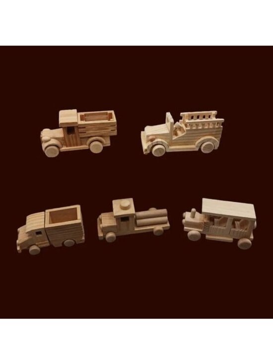 Source Unknown Other - Vtg Natural Wooden Toy Vehicle Lot of 5 Fire Trucks Ambulance Dump & Log Truck